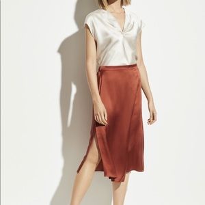 Vince Satin Drape Panel Skirt in Brick